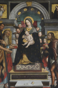 Francesco Verla 
Madonna con il bambino in trono tra i santi Cristoforo Gerolamo Sebastiano e Rocco
1517
olio su tela 291x196 cm