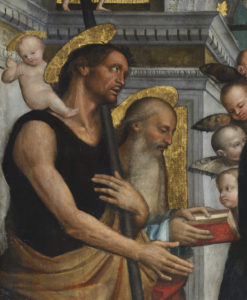 Francesco Verla Madonna con il bambino in trono tra i santi Cristoforo Gerolamo Sebastiano e Rocco 1517 olio su tela 291x196 cm