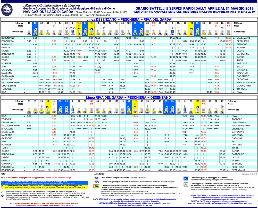 orari BATTELLI NAVIGARDA primavera 2019